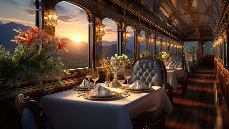 The train provides luxury amenities, including showers, charging stations, entertainment options, connecting passengers to scenic destinations on an eight-day journey.